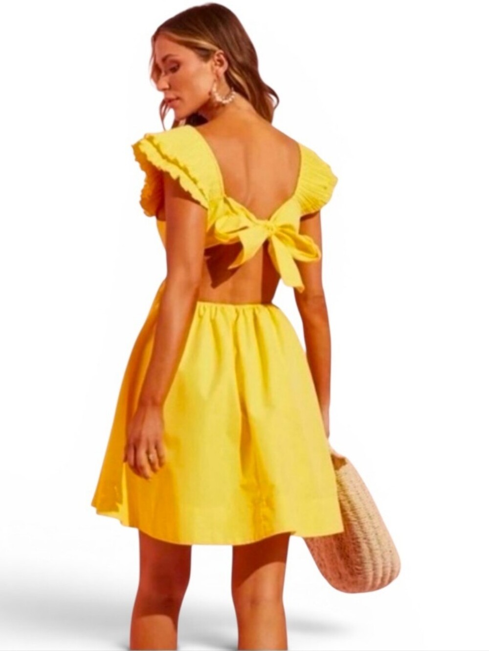 VICI Yellow Ruffle Shoulder Open Tie Back Mini Dress - Medium